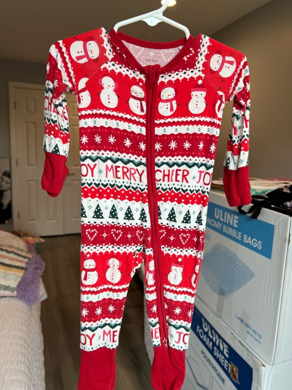 Little Sleepies Red Christmas Fair Isle Zippy Pajamas Size 3-6M GUC